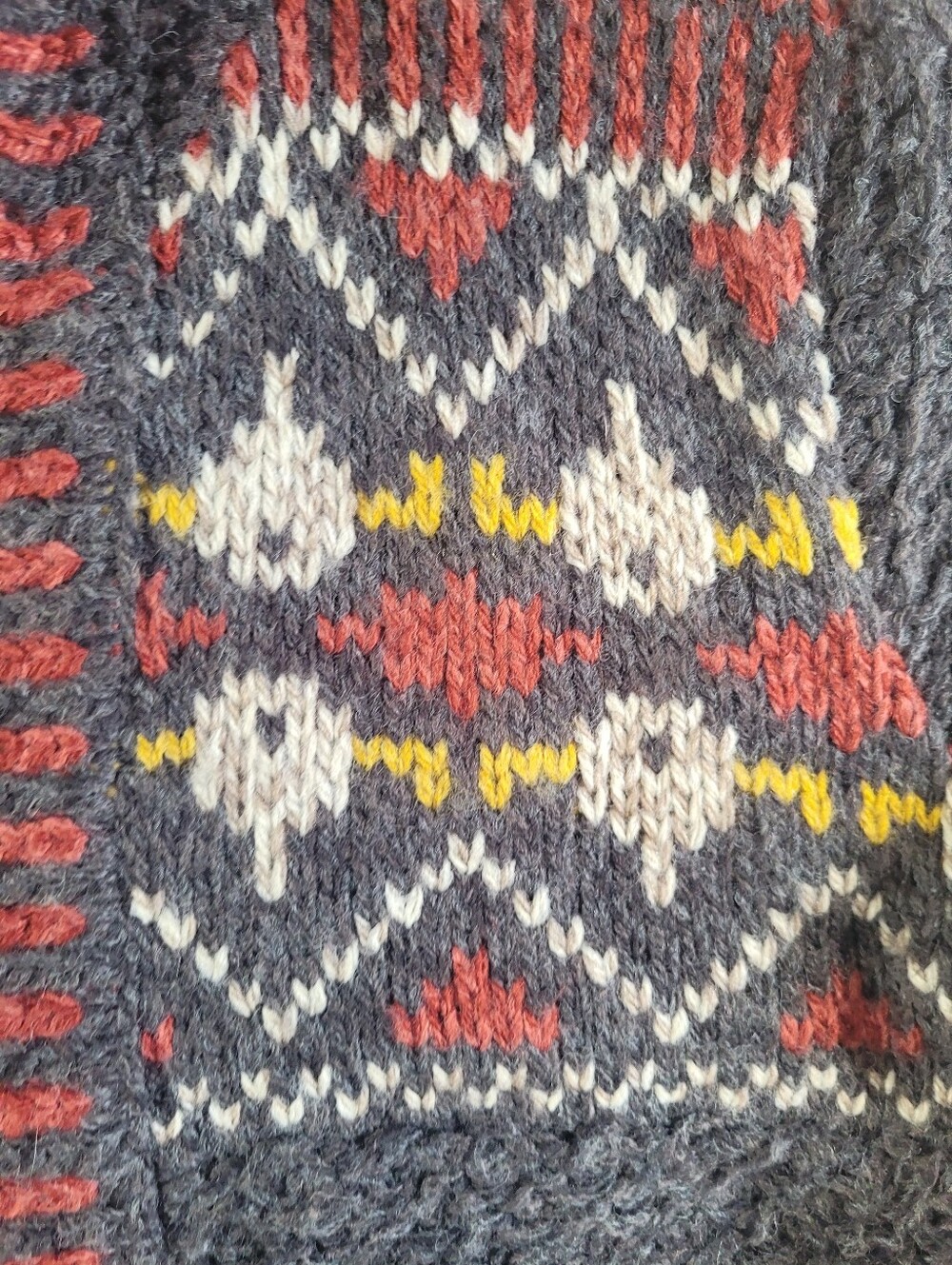 Royal Robbins Charcoal Hooded Zip Cardigan with Red and Yellow Fair Isle - Picture 2 of 6